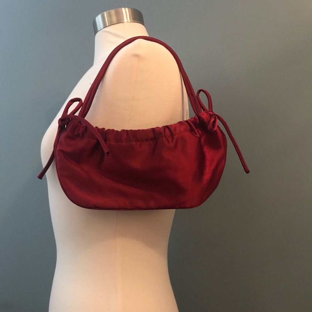 BCBG maroon satin purse